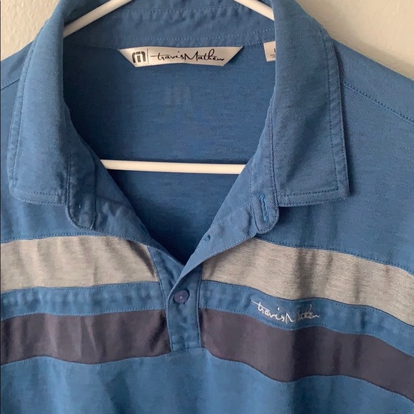 Travis Mathew blue polo w/ chest stripe Large - Picture 4 of 4